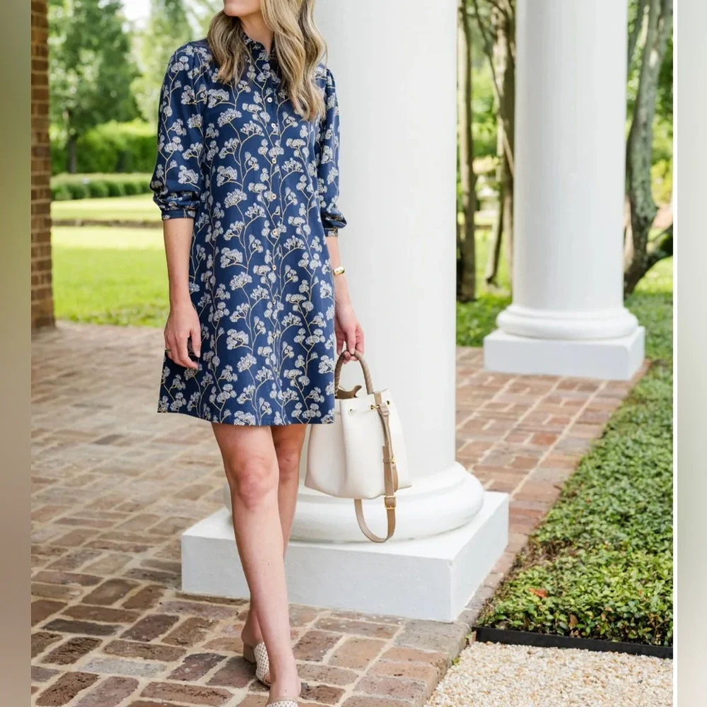 DUFFIELD LANE  ASHLYNN DRESS IN NAVY GROVE Sz S - Picture 2 of 15